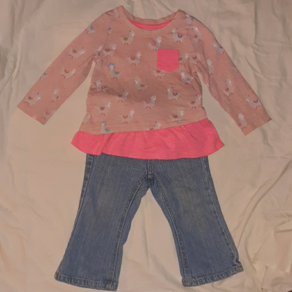 Girls 18mnth long sleeve pink shirt & blue jeans